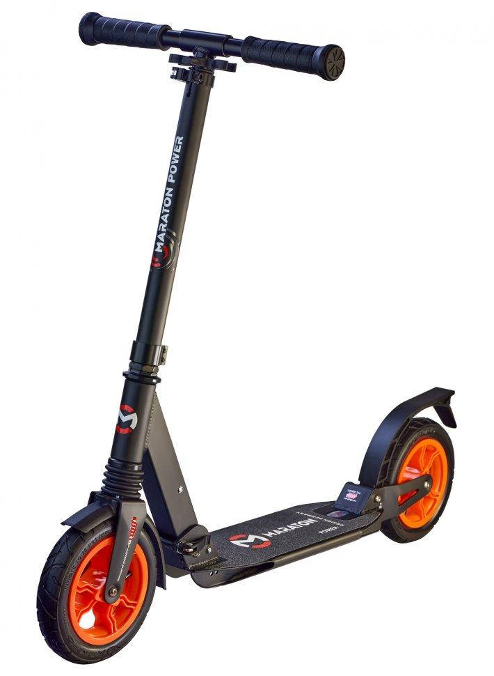 

Складной двухколесный самокат с подножкой и надувными колесами Maraton Power, Черный