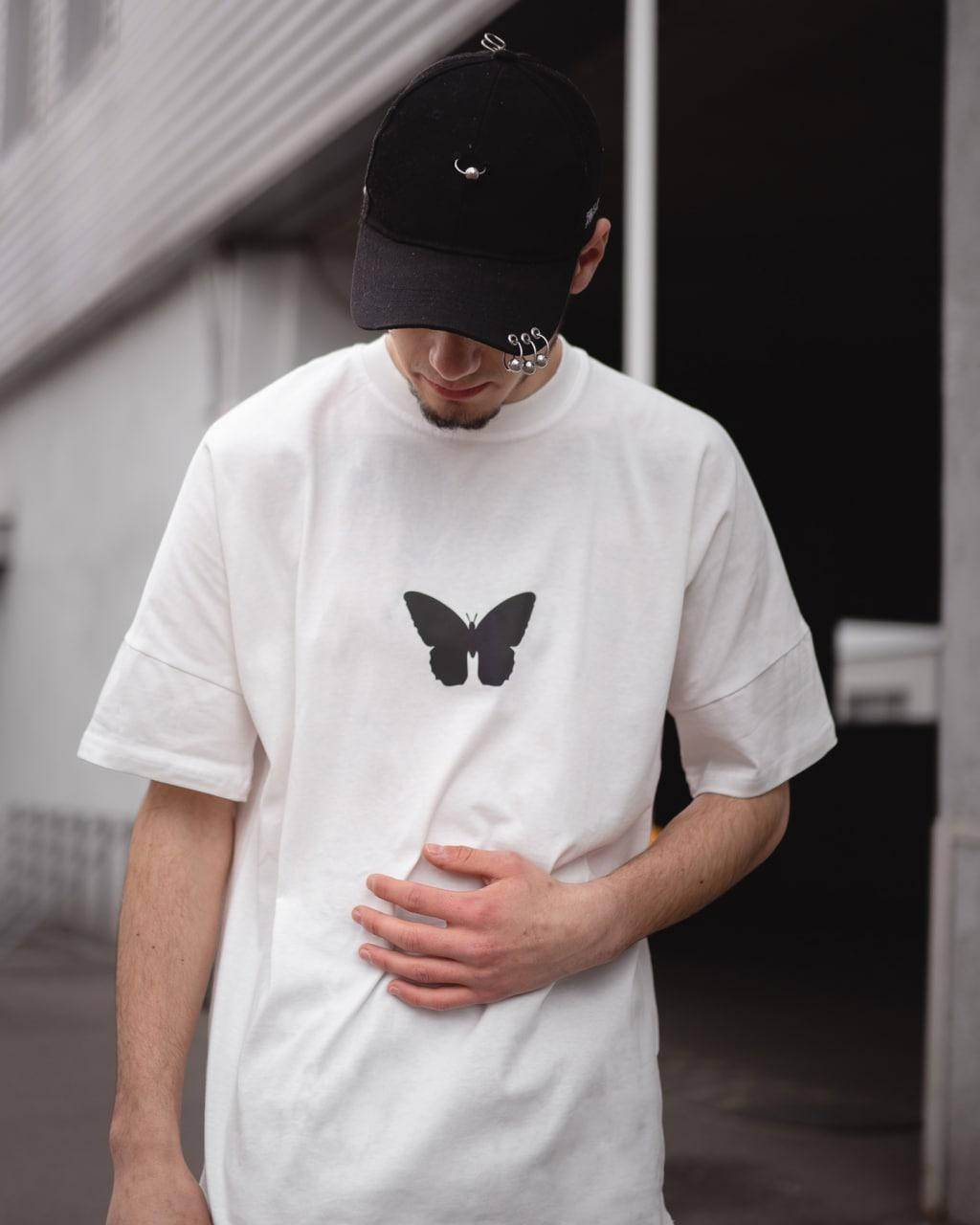 

Мужская стильная футболка /white butterfly/ оверсайз XL