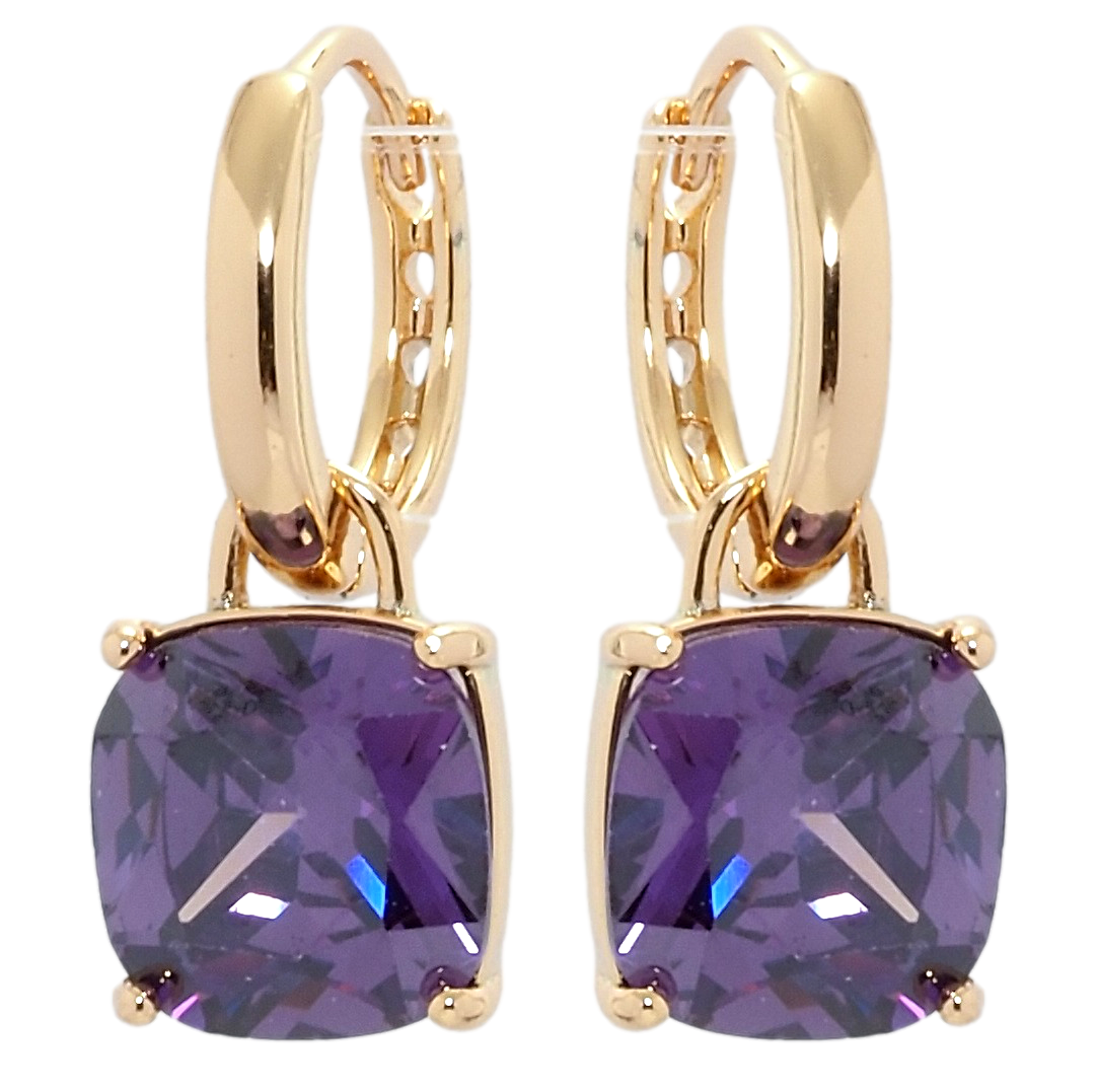 

Серьги Xuping Позолота 18K подвески на колечках "Сиреневые фианиты" 9х9мм