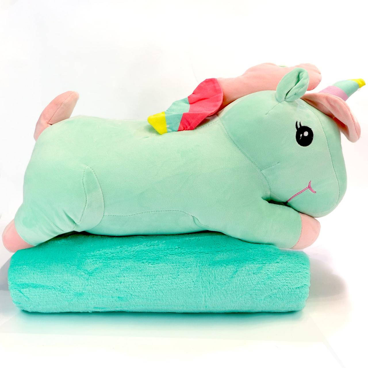

Детский плед подушка игрушка 3 в 1 Единорог, Мята, 100х160