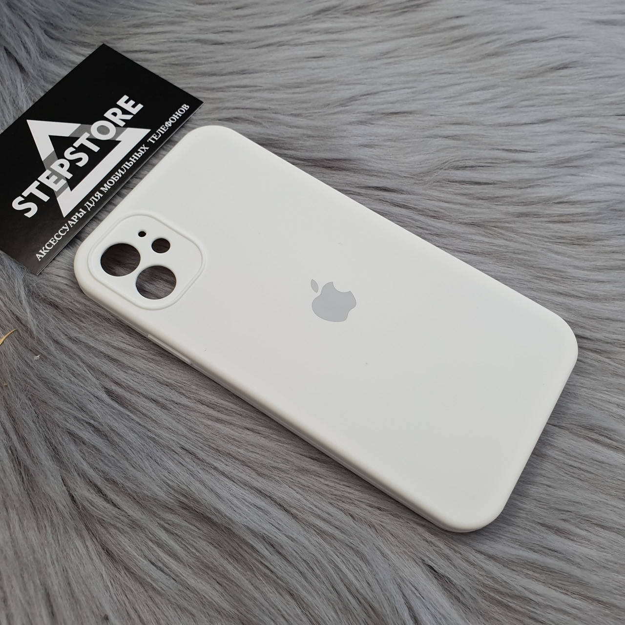 

Чехол КВАДРАТНЫЙ Silicone case Full camera 360 для iPhone 11 6.1 с микрофиброй Square закрытым низом камерой 22. White