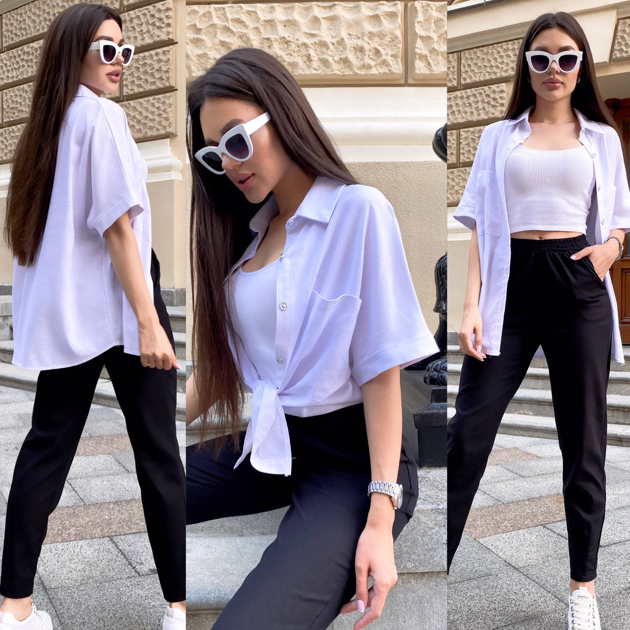 

Рубашка женская OVERSIZE со льна, Белый
