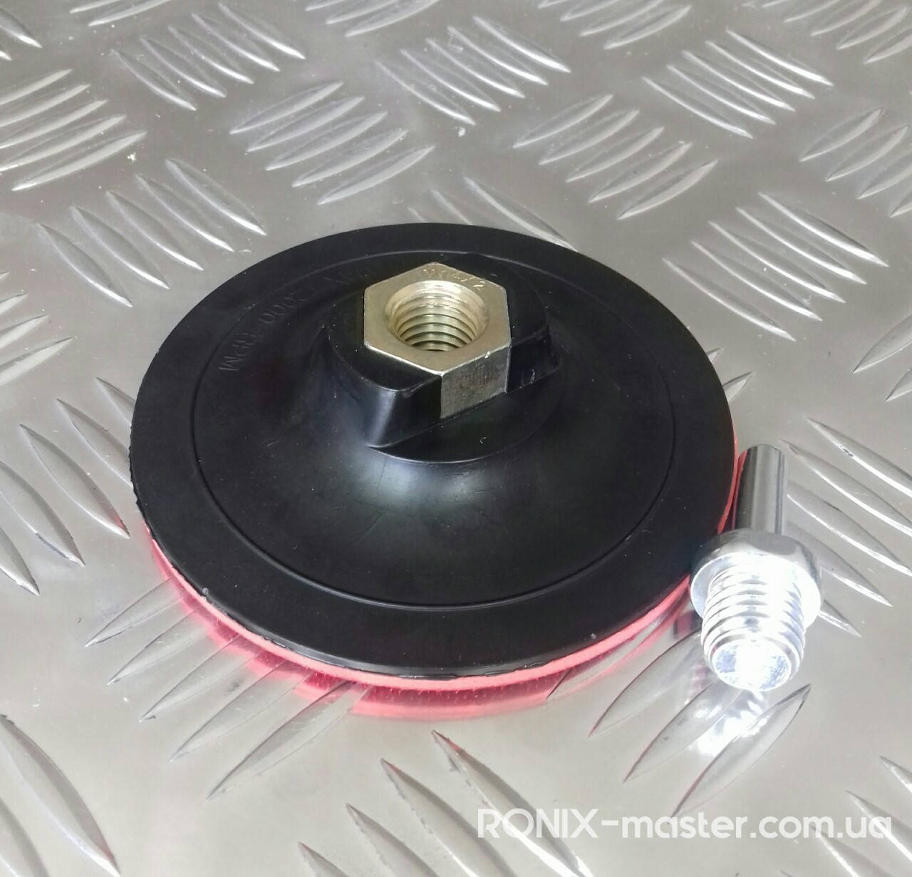 

Насадка под липучку D100хМ14 (красная + переходник)