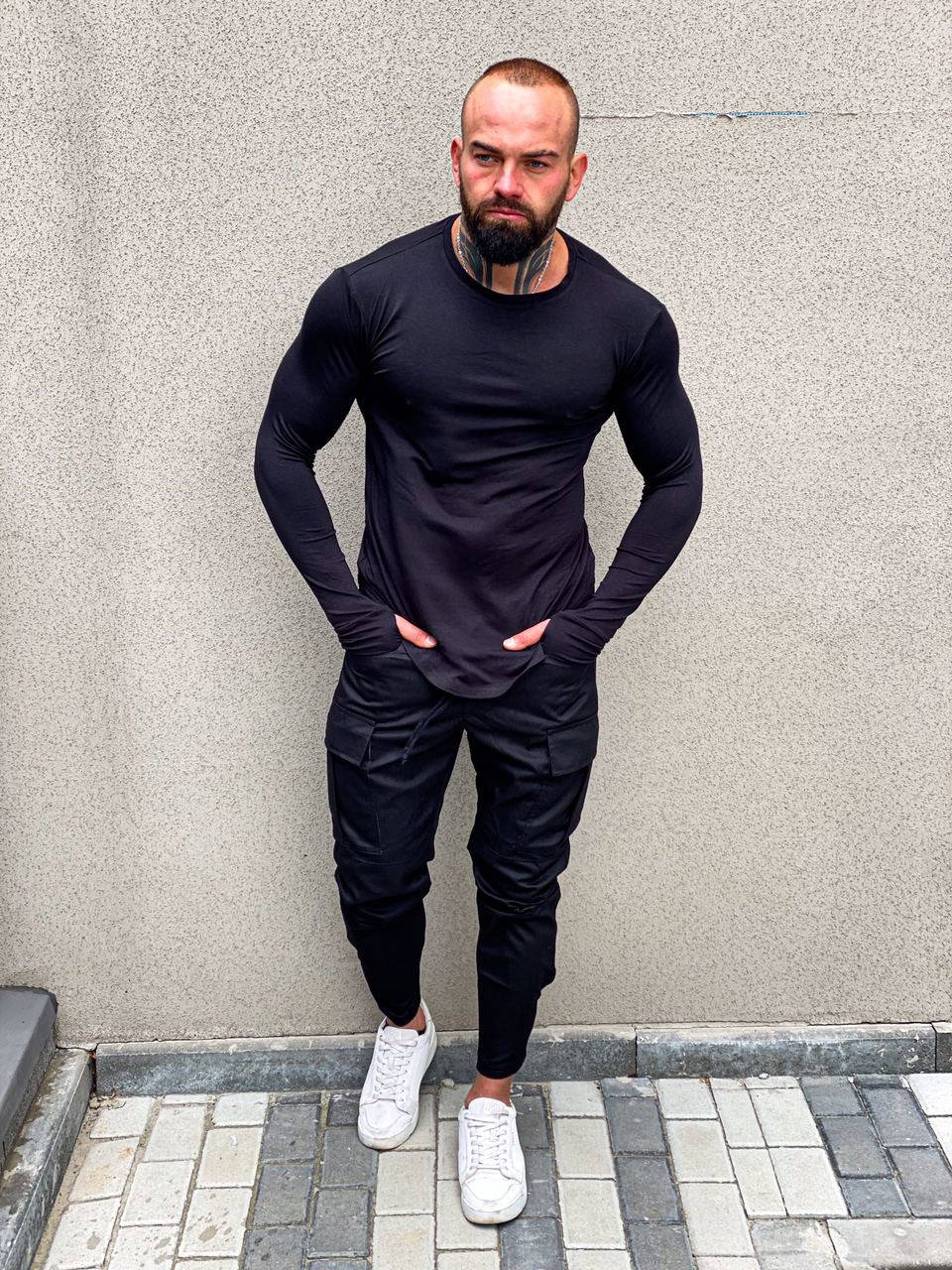 

Штаны карго + лонгслив мужской | Комплект черный демисезонный ЛЮКС качества