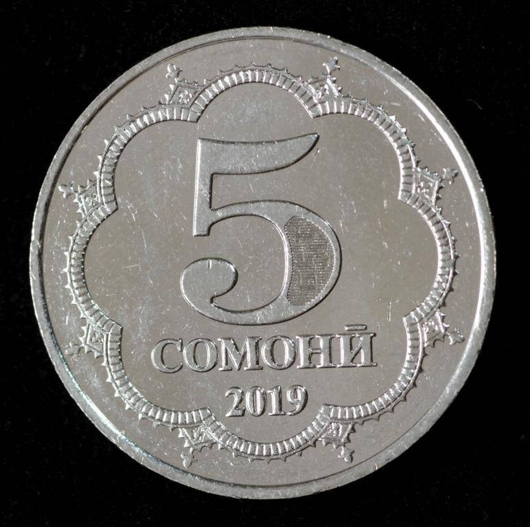 

Монета Таджикистана 5 сомони 2019 г. Садриддин Айни