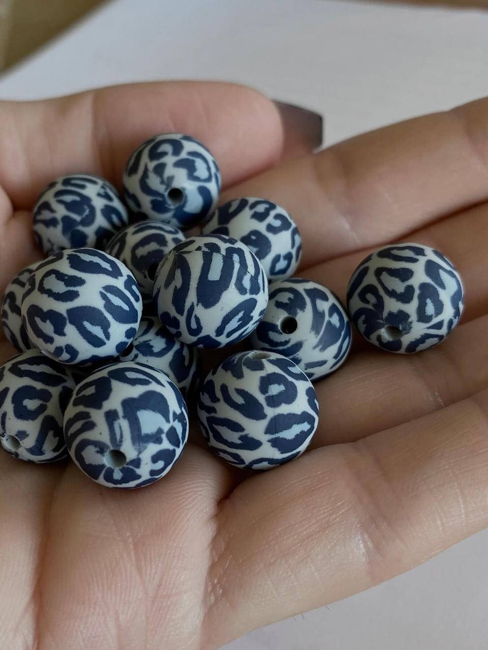 

15мм (леопард беби блю ) круглая, силиконовая бусина