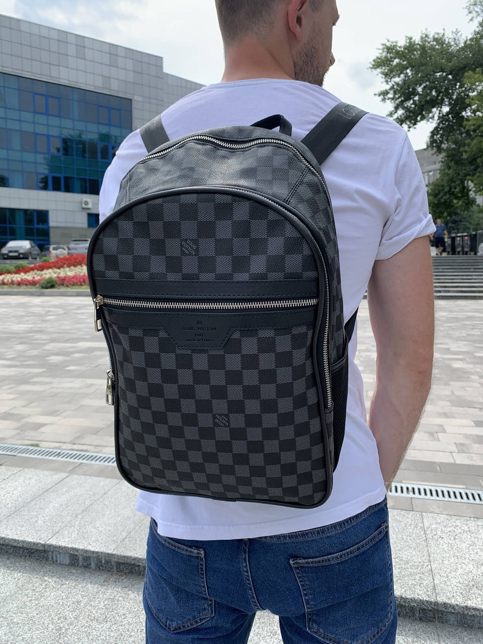 

Мужской кожаный рюкзак Louis Vuitton Michael повседневный портфель Луи Виттон, Серый