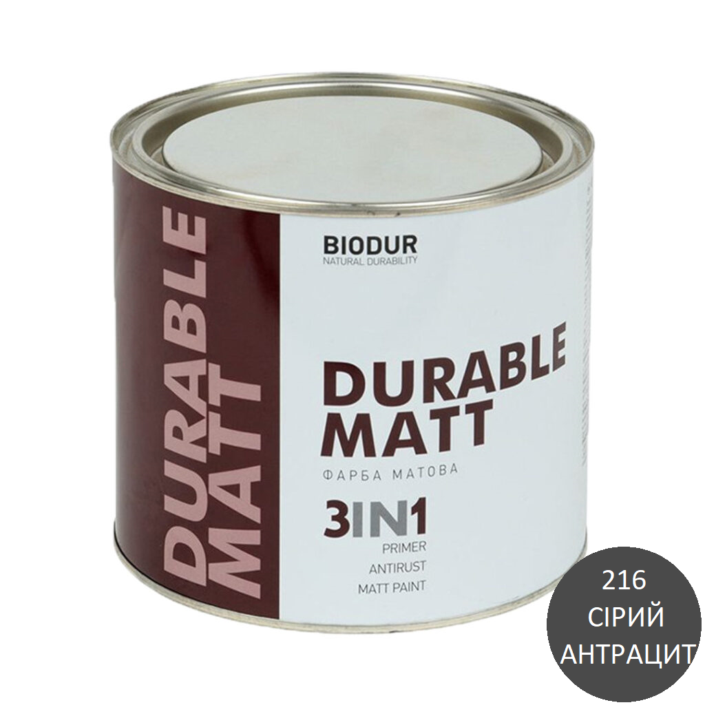 

Краска матовая 3 в 1 Biodur Durable Matt 2,1 л (216 серый антрацит)