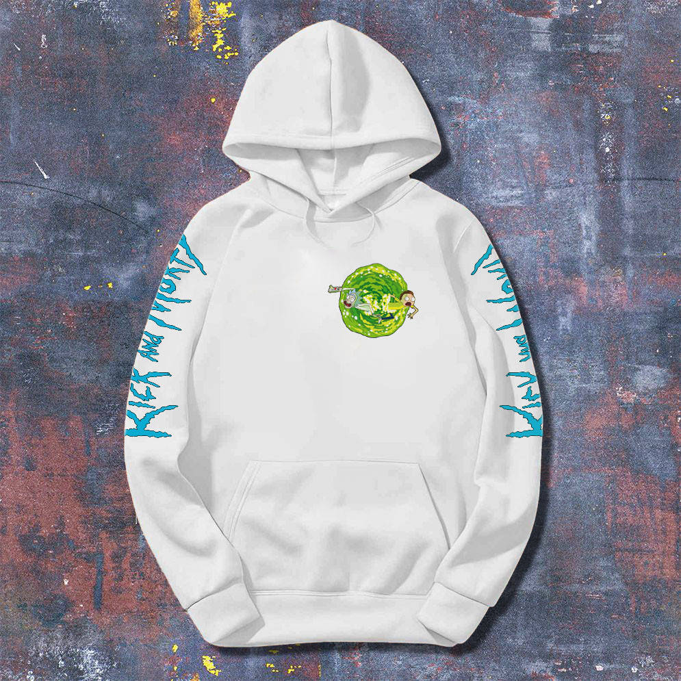 

Худи Rick and Morty толстовка белая Рик и Морти с принтом на рукавах M, Белый