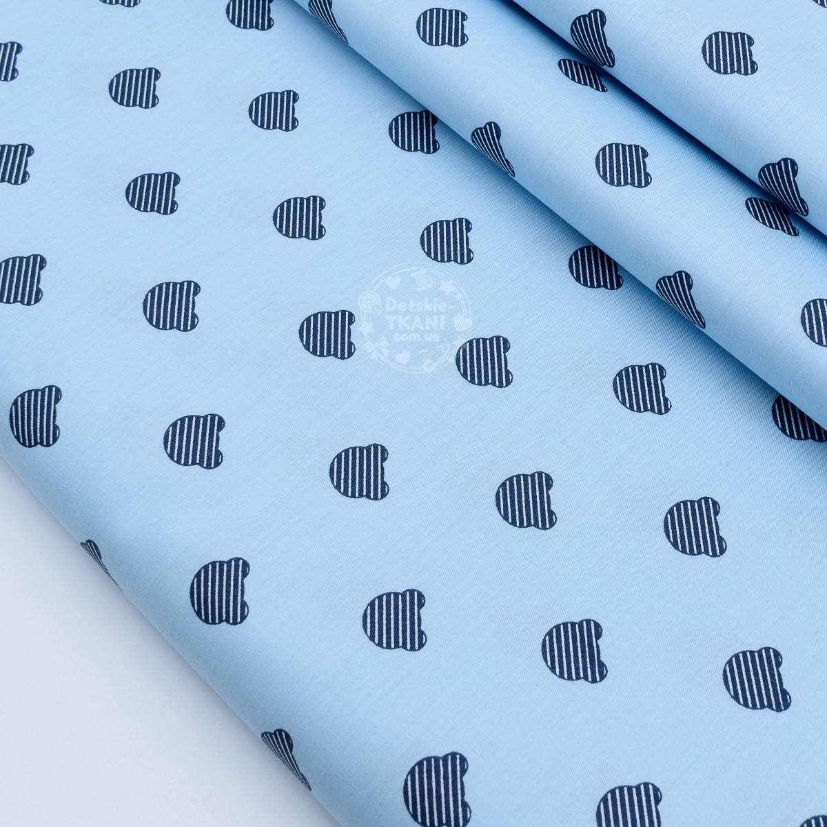 

Сатин "Полосатые контуры мишек" на голубом № 1765с, Голубой