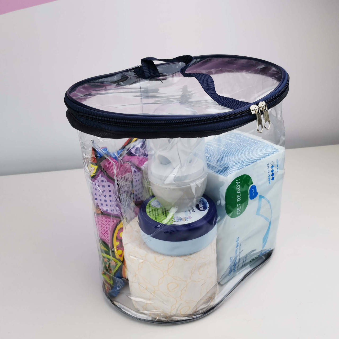 

Прозрачная сумка-косметичка в роддом/для медикаментов/для игрушек, Темно-синий