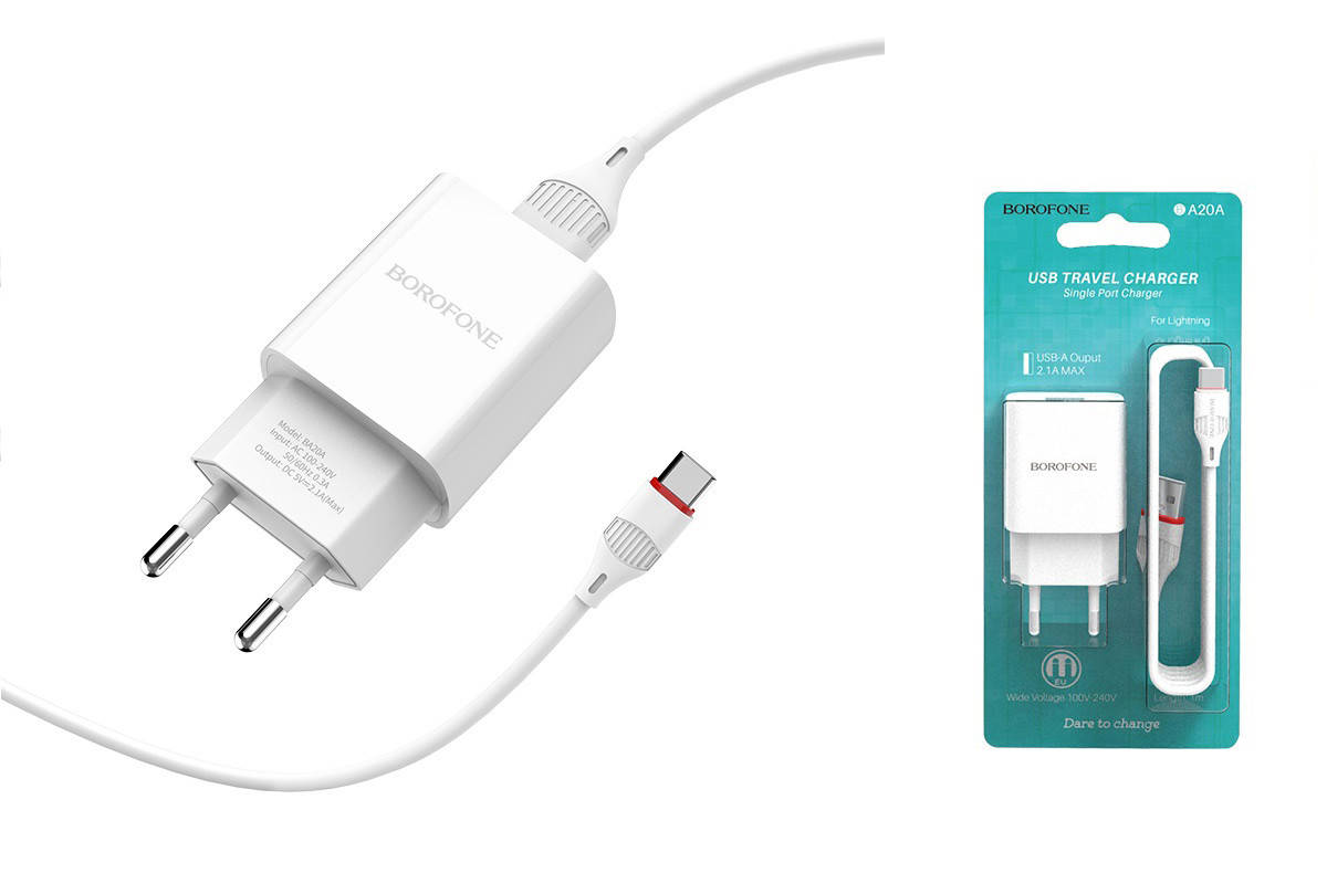 

Зарядное устройство Borofone BA20A Type-C кабель 1 м 2,1А, Белый
