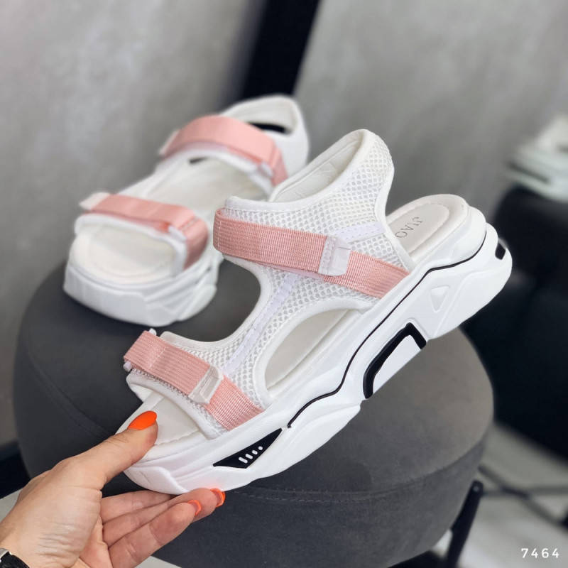 

Босоножки женские белые с розовым на высокой подошве открытые повседневные/ 39 размер 24,5 см