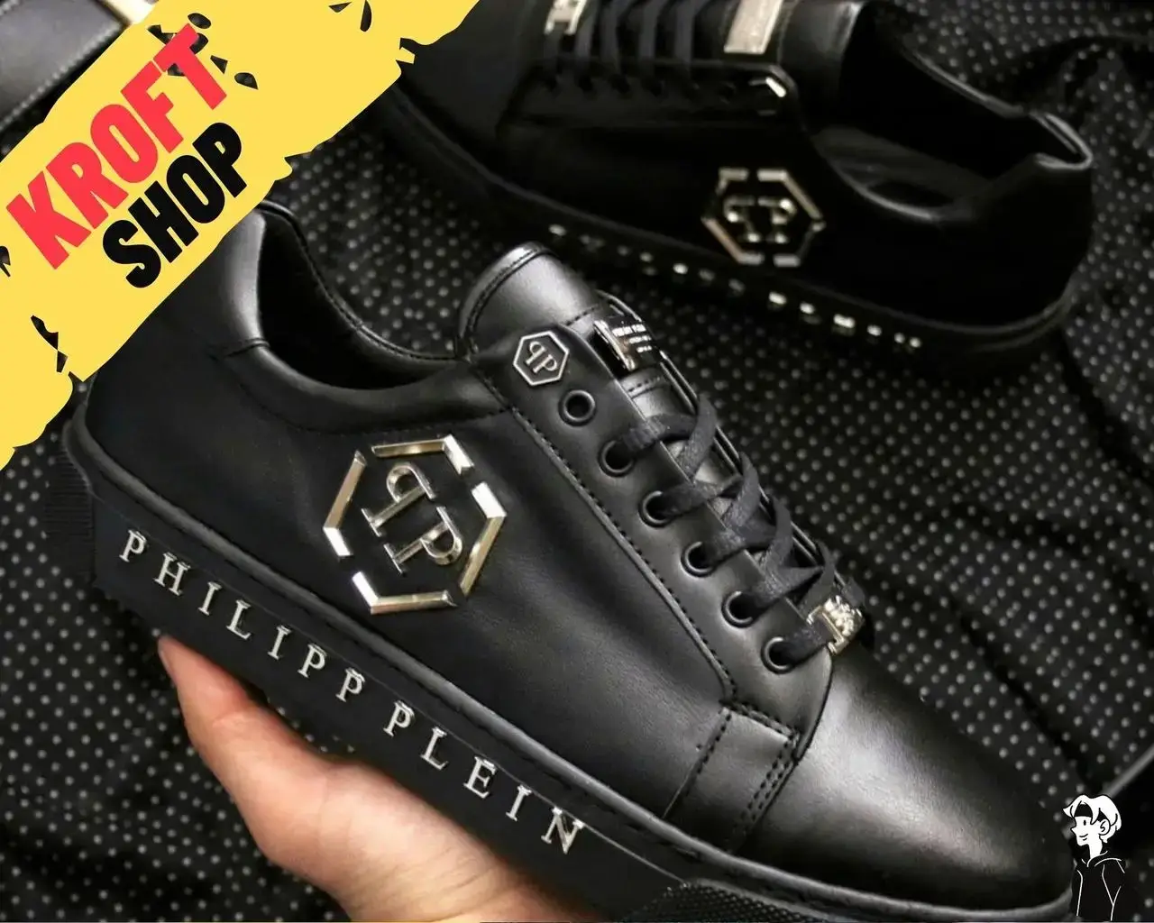 

Мужские Премиум Кроссовки черные Philipp Plein Black обувь мужская демисезонная Размеры 41, Черный