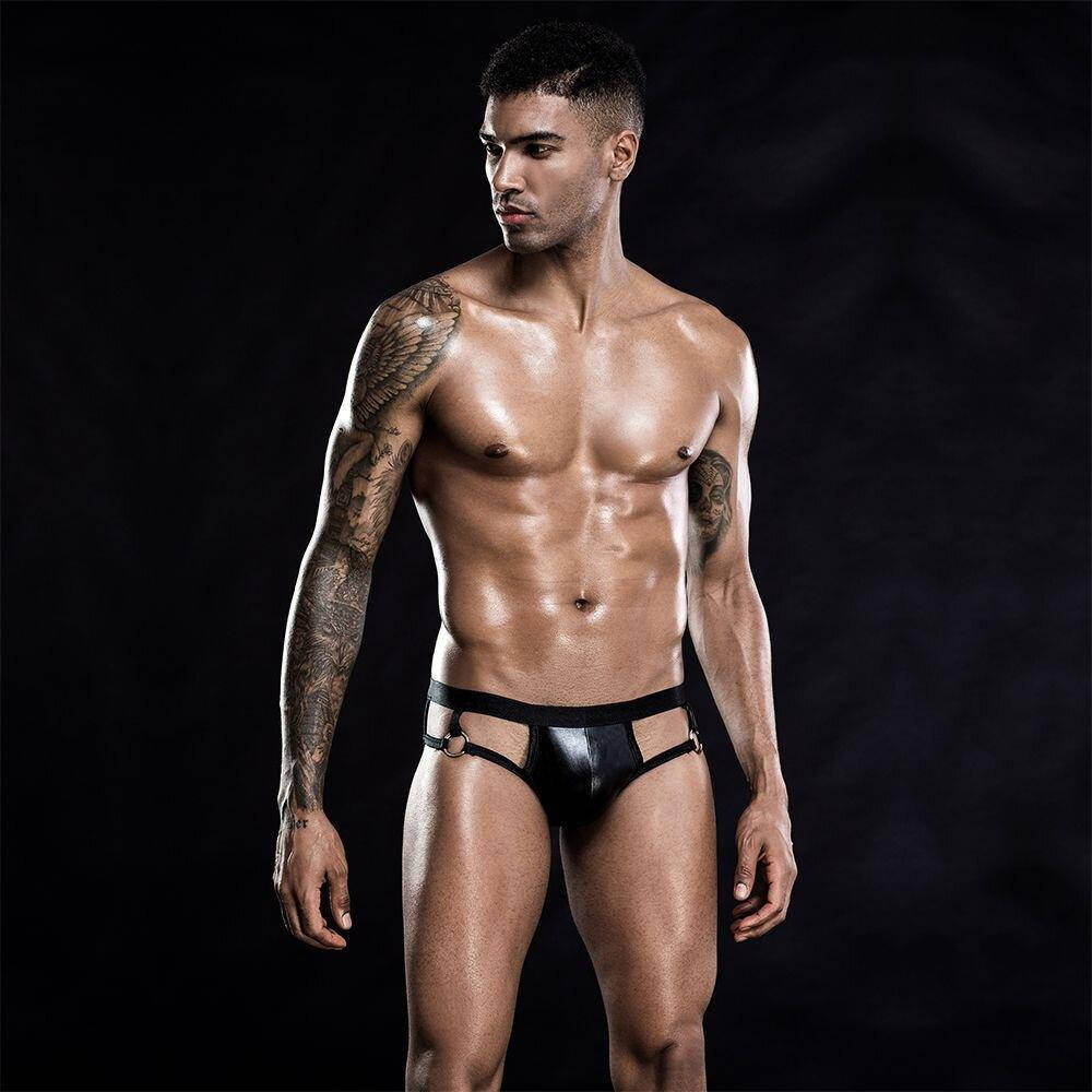 

Лаковые мужские трусы с открытой попкой