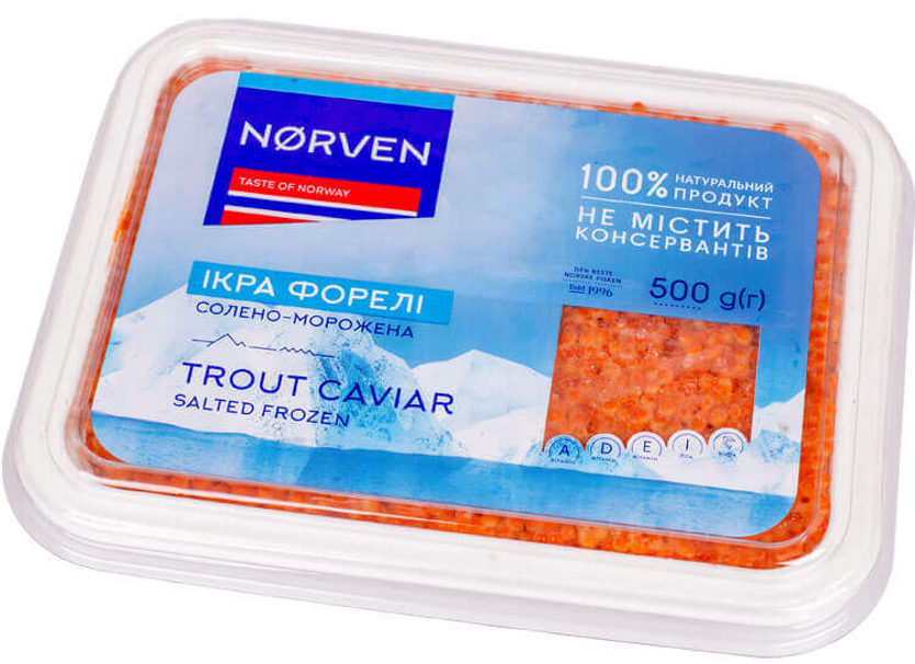 

Икра красная форели мороженая ТМ Norven 500г (без консервантов)