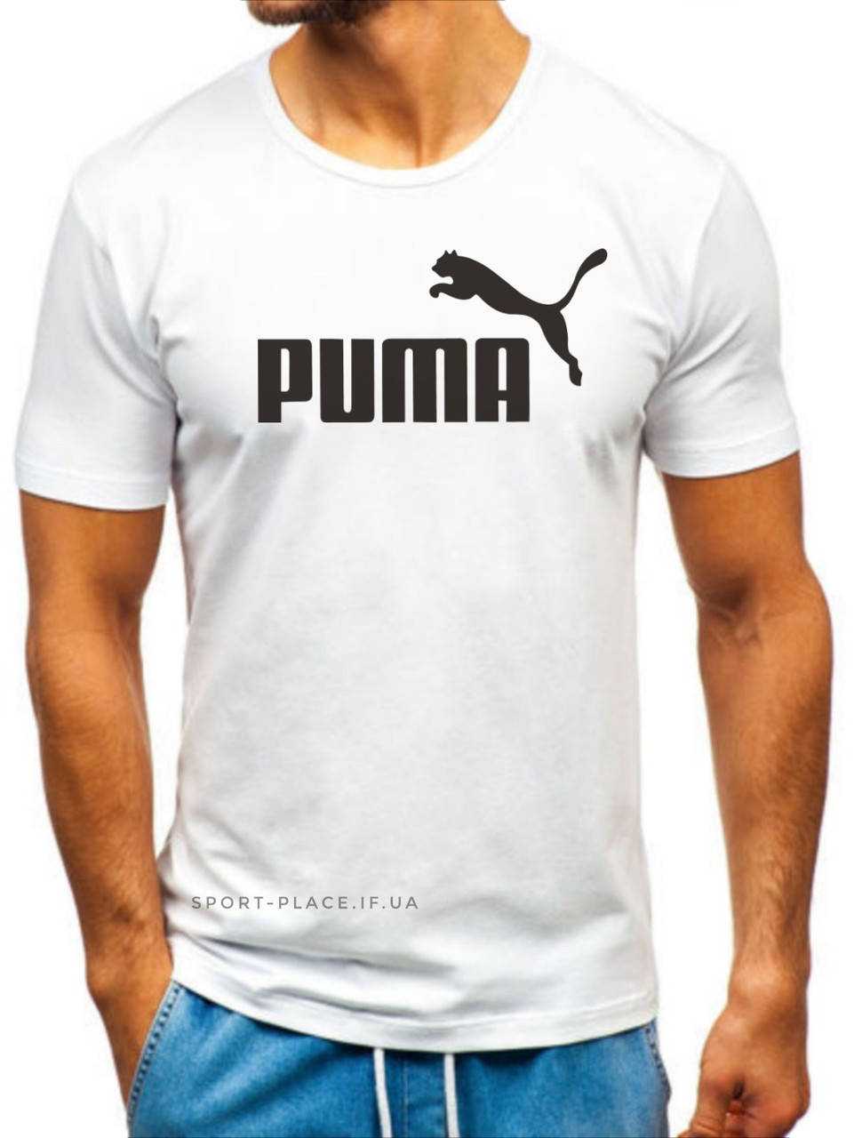 

Мужская футболка Puma (Пума) белая (большая эмблема) хлопок L, 50