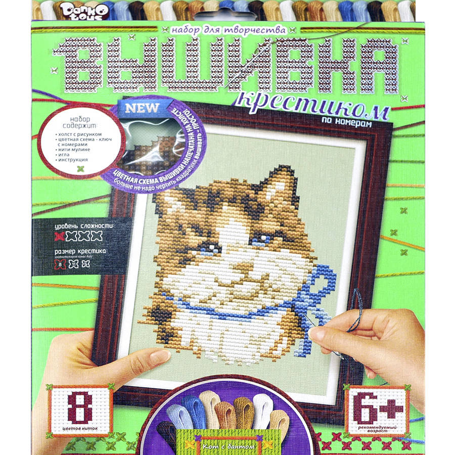 

Набор для вышивки крестом на холсте " Кошечка" , канва, AIDA, мулине, детское творчество, 24,5х15,2 см