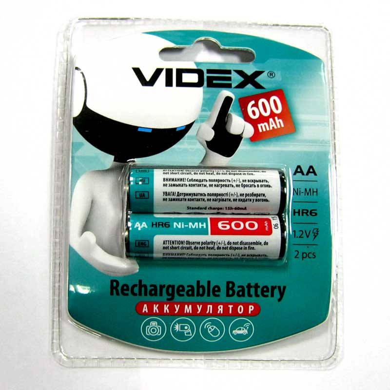 

Аккумулятор AA Videx 600mAh NiMH , 1шт (блистер по 2шт) HR6