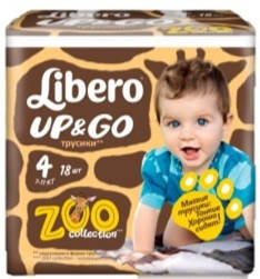 

Libero Трусики Up&Go 4 Maxi (7-11 кг) 18 шт. (серия ZOO)