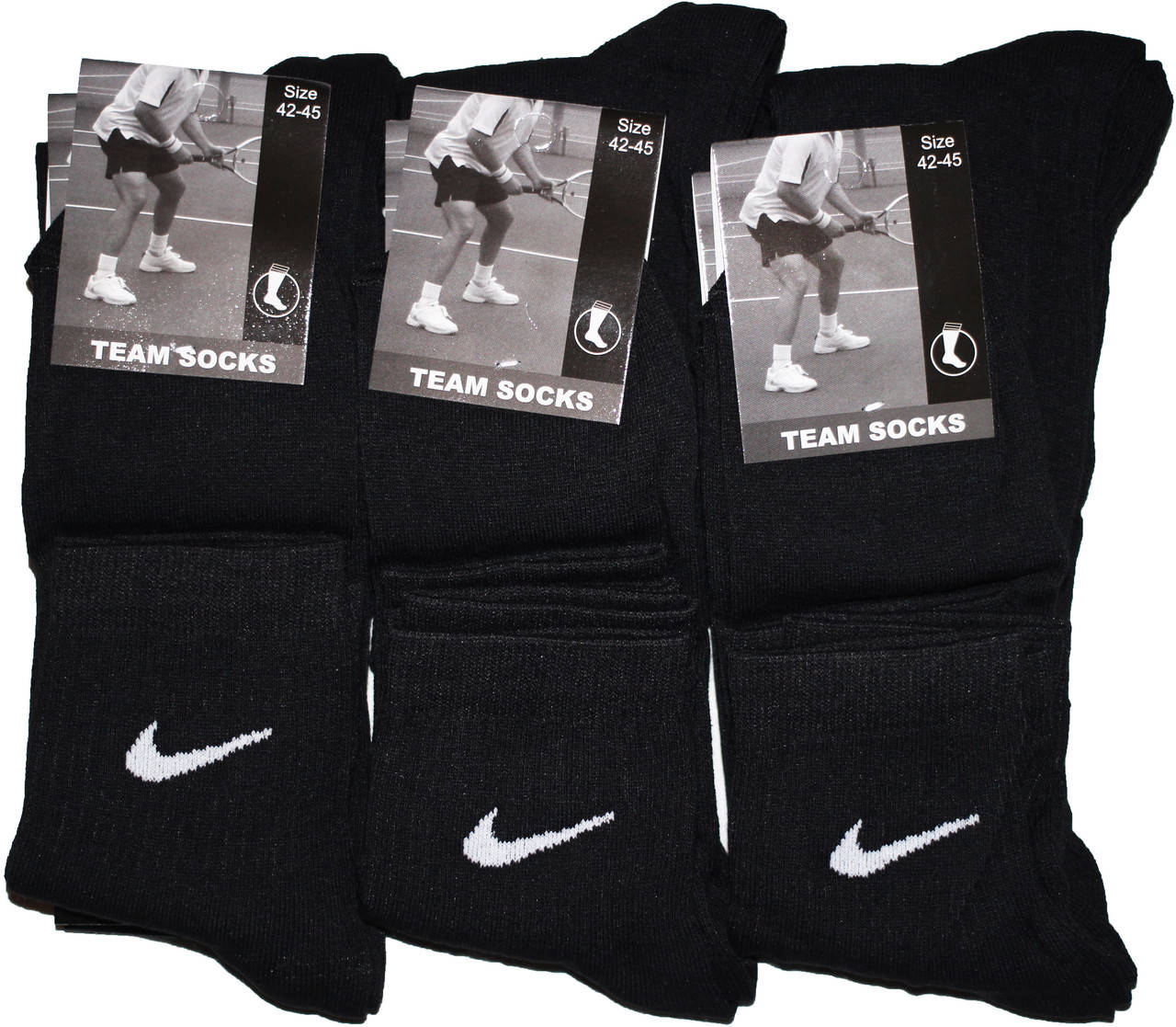 

Носки мужские спортивные (средние) в стиле Nike 42-45 размер,черный. 12 пар.