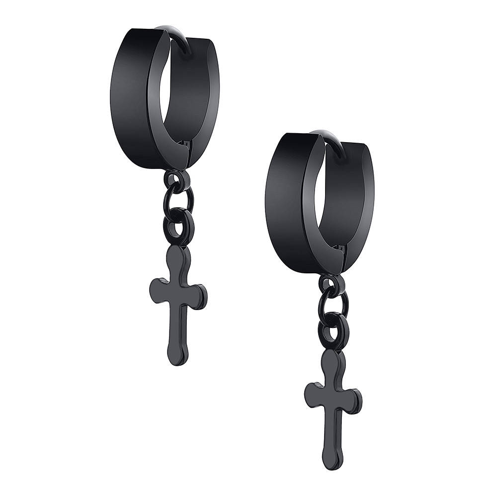 

Серьги-кольца - С крестом (Черные)