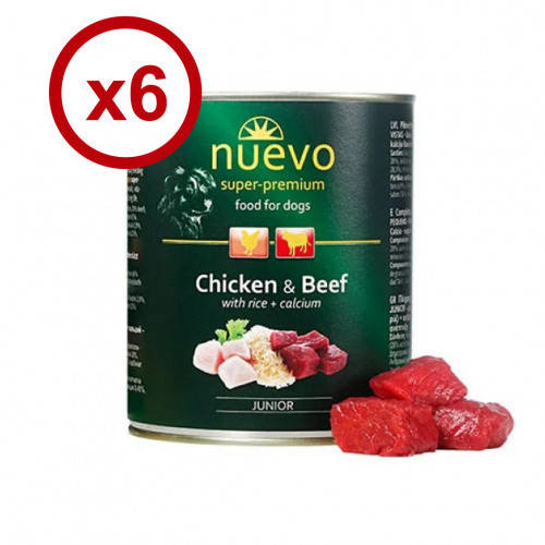 

Nuevo Dog Junior 400г*6 шт - корм для щенков с говядиной,курицей и кальцием