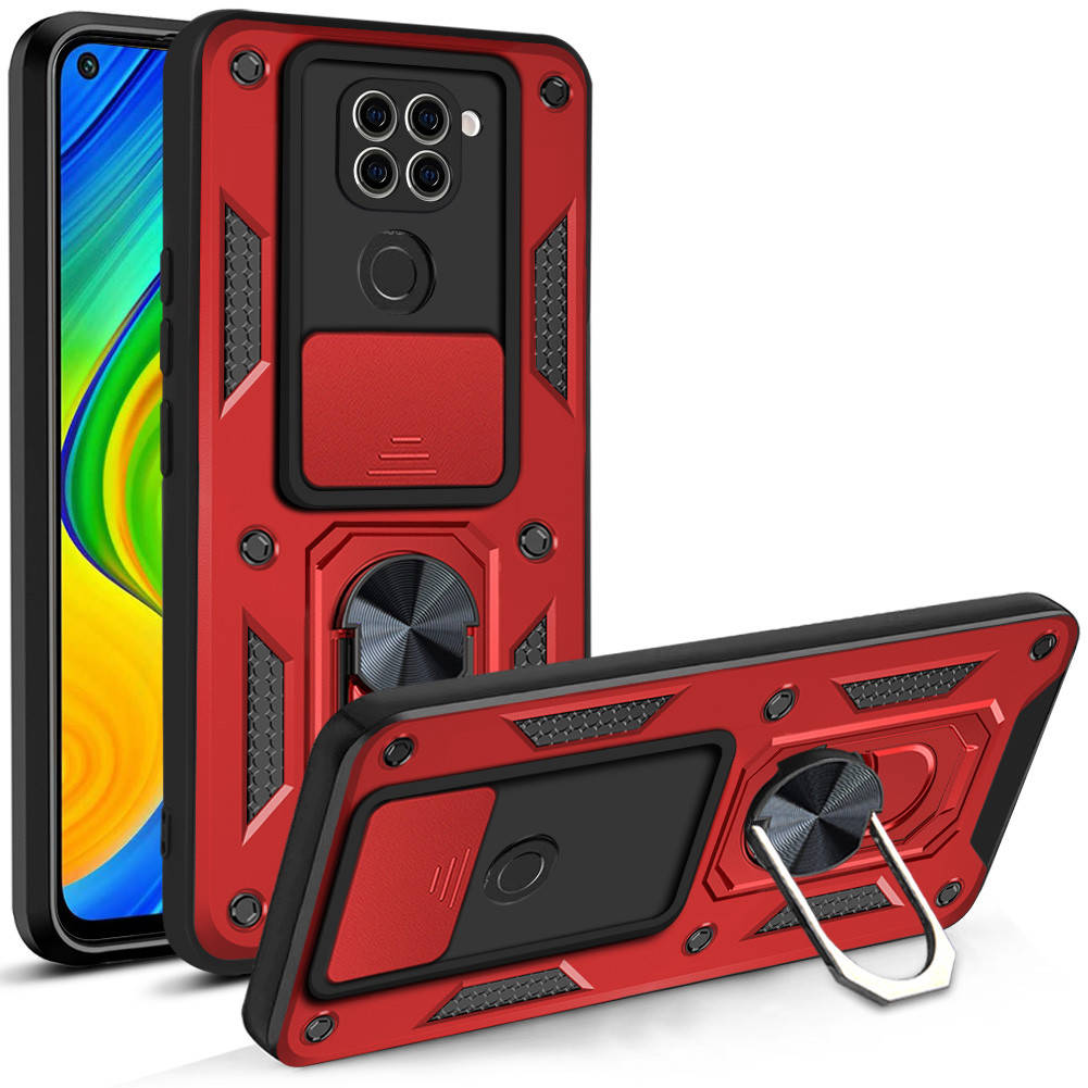 

Ударопрочный чехол с защитой камеры для Xiaomi Redmi Note 9 с кольцом Красный