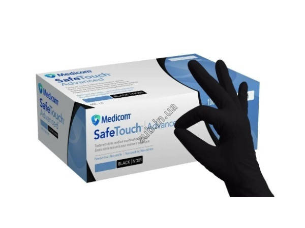 

Нитриловые текстурированные перчатки SafeTouch Advanced Black 50 пар, Черный