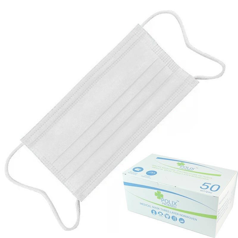 

Маски медицинские 3-х слойные Polix PRO&MED 50 шт, белые