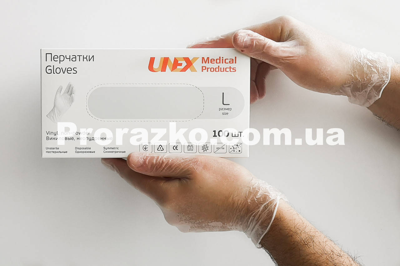 

Виниловые перчатки, Unex,  (8-9), прозрачные, 100 шт, Прозрачный