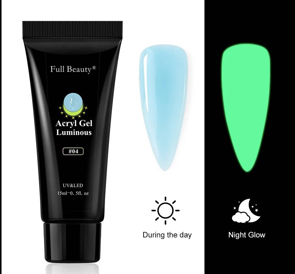 

Full Beauty Полигель светящийся в темноте Акрил гель, акригель для наращивания и укрепление ногтей 15мл