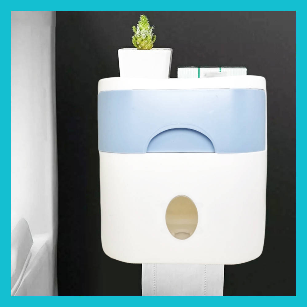 

Держатель для туалетной бумаги и салфеток с полкой Органайзер в ванную комнату голубой