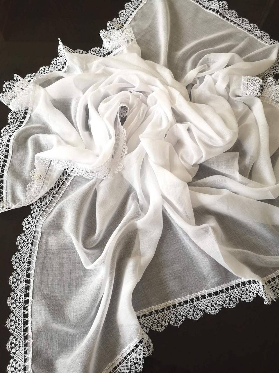 

Женский платок на голову, шею.Белый. Кружево. Батист. 100/100