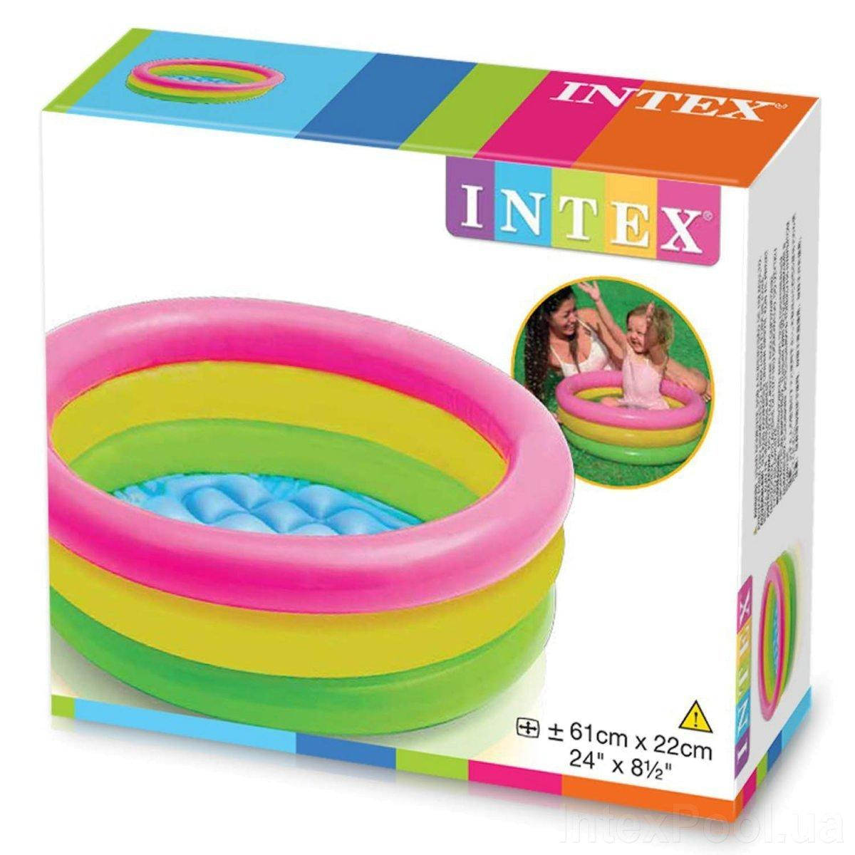 

Детский надувной бассейн с надувным дном Intex 57107 «Радуга», 61х22 см, Разные цвета