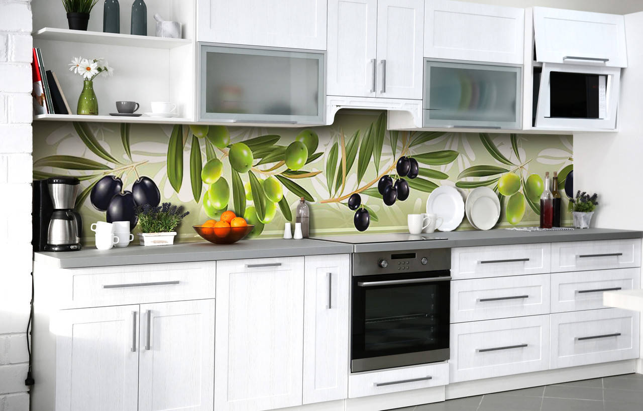 

Кухонный фартук 3d Оливки Маслины пленка скинали ПВХ 600х2500мм Ягоды Зелёный