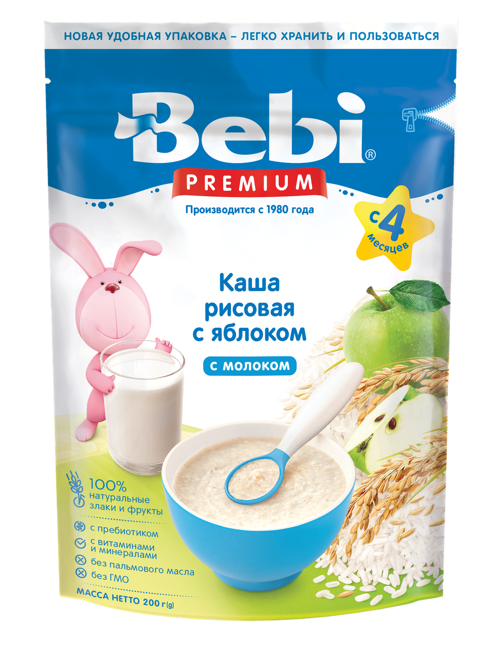 

Каша молочная Рисовая с яблоком Bebi Premium, 200 г