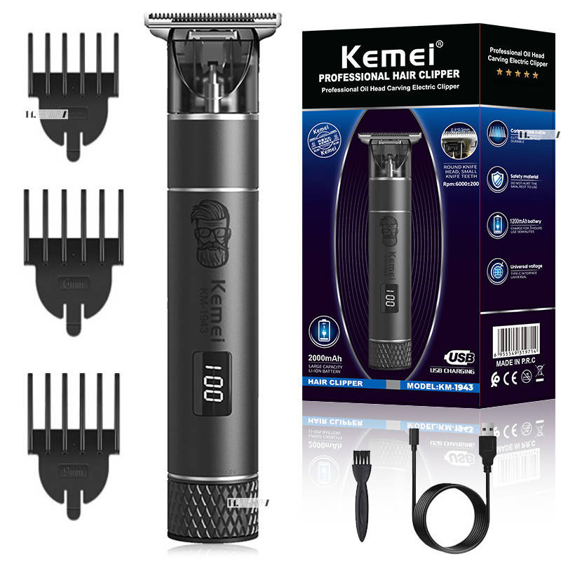 

Триммер для бороды, волос и стрижки электрический аккумуляторный профессиональный с дисплеем Kemei KM-1943