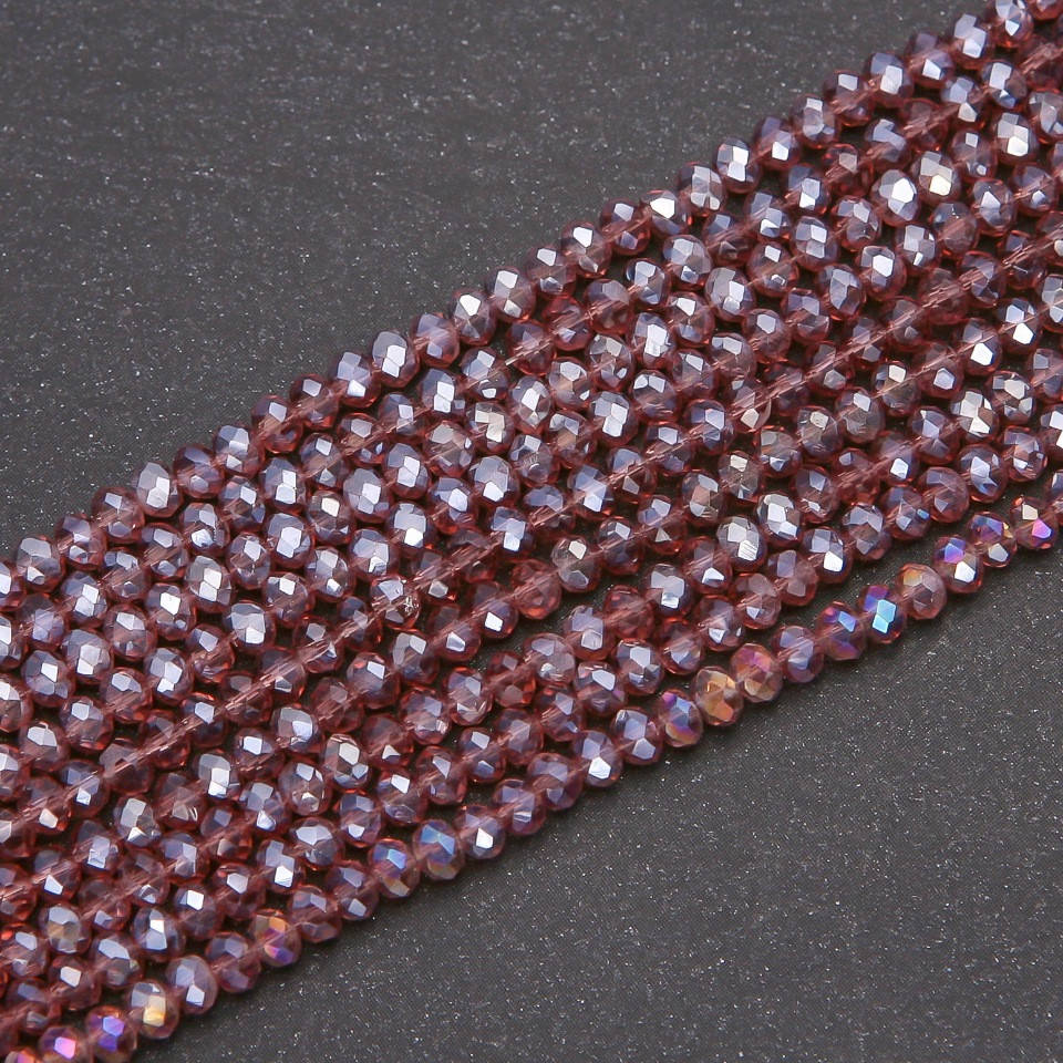 

Бусины стекло прозрачное лилловое с напылением бензин "рондель" d-3,5х3(+-)мм нитка L-38см