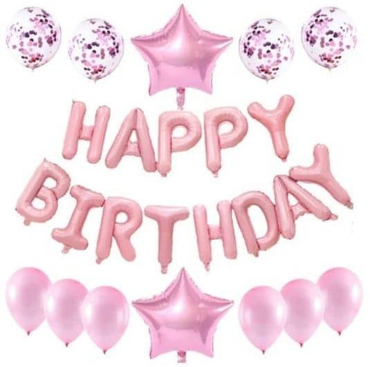 

Набор из шаров с гирляндой HAPPY BIRTHDAY | Розовая звезда, Розовый