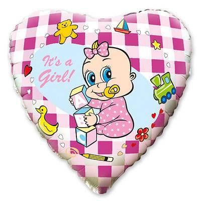 

Фольгированный шар сердце розовое "it's a girl" 18" Flexmetаl, Розовый