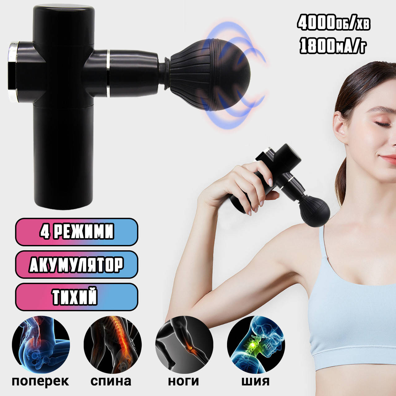 

Вибрационный массажер мини-пистолет Fascia 2021 аккумуляторный массажер для тела Массажный пистолет Черный FED