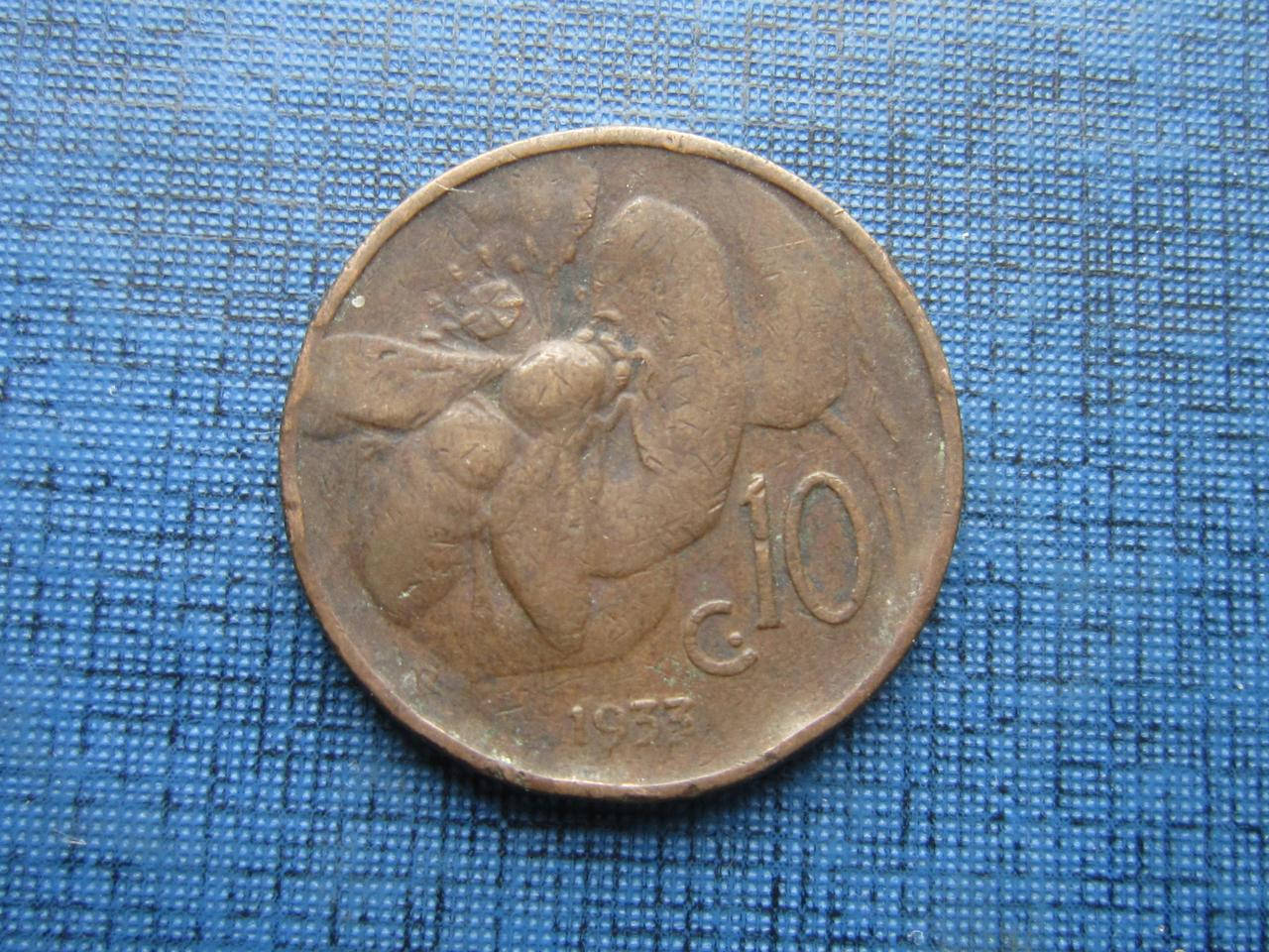 

Монета 10 чентезими Италия 1933 фауна пчела