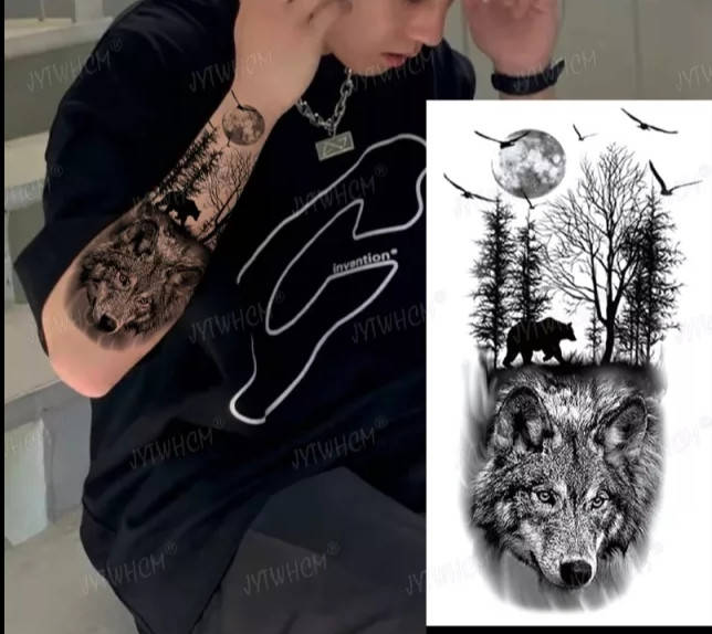 

Большая временная татуировка водостойкая Тату 21*11 "мрачный лес природа"