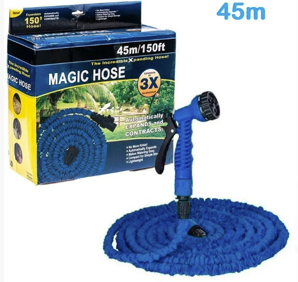 

Усиленный садовый шланг для полива X-hose Pro 45м (150FT) с распылителем, синий