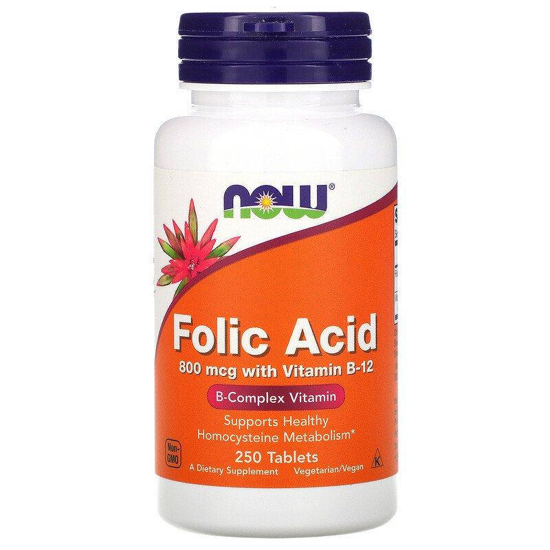 

Фолиевая кислота и В12, Folic Acid Vitamin B-12, Now Foods, 800 мкг, 250 таблеток