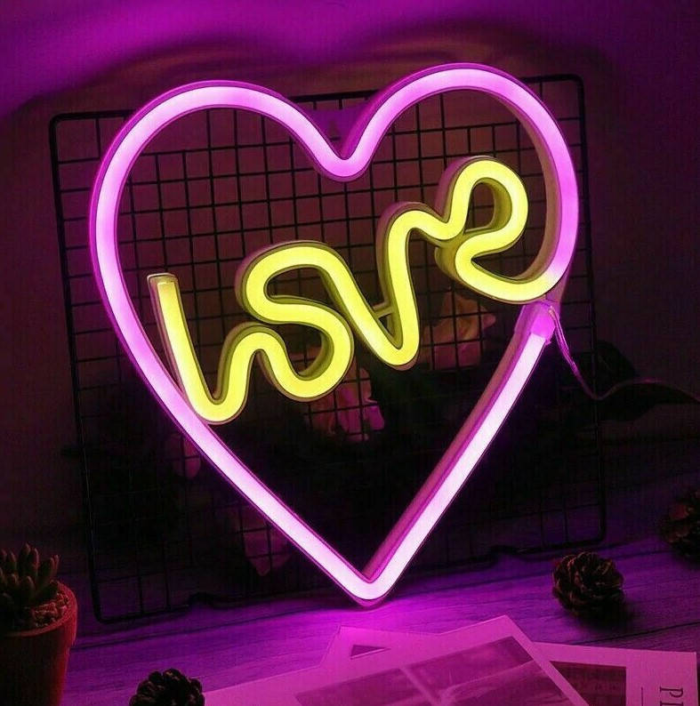 

Настенный неоновый светильник ночник Love Сердце розовый