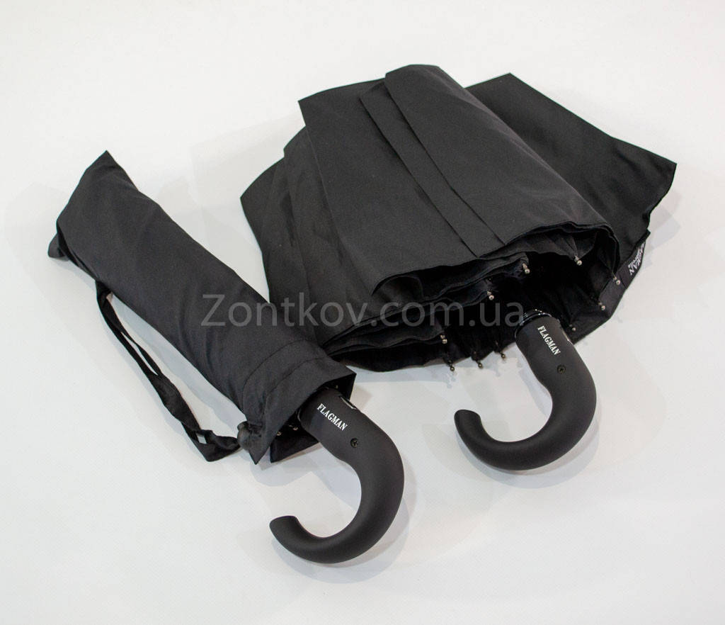

Мужской зонт полуавтомат от фирмы "Flagman" на 10 спиц, Черный