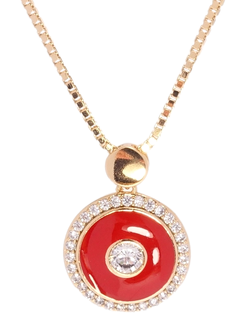 

Подвеска на цепочке Xuping Позолота 18K "Колечко с красной эмалью и цирконием" длина 40-45см х 1мм