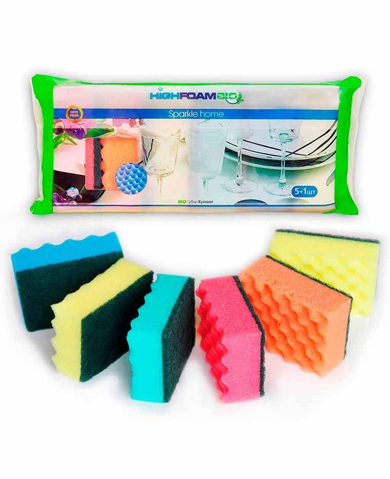 

Губка кухонная для посуды Sparke Home №2 HighFoam, 6 шт, Чистим-Блистим, Разные цвета